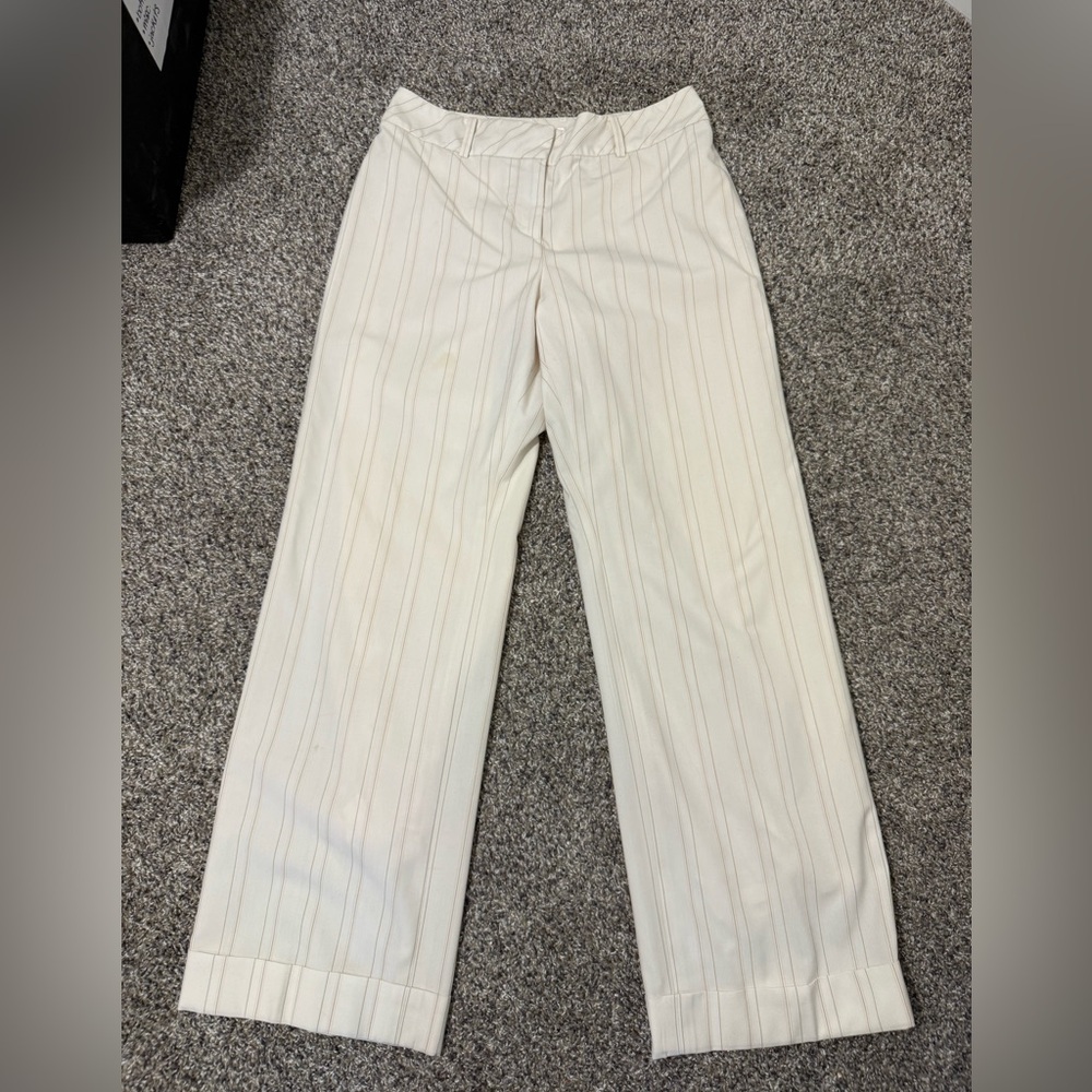 Ann‎ Taylor LOFT Striped Cream Wide-Leg Pants